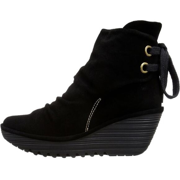 NEW Fly London Suede Oiled Wedge Platform Ankle Boot Yama Funky Edge Bla… - Picture 3 of 14